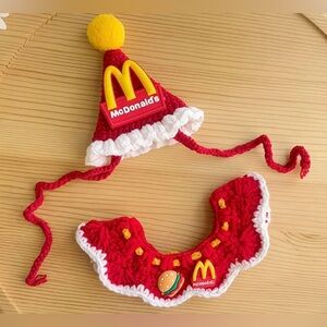 Crochet Pet Costume Hat & Scarf McDonald's Style Worker Outfit for Cats & Dogs
